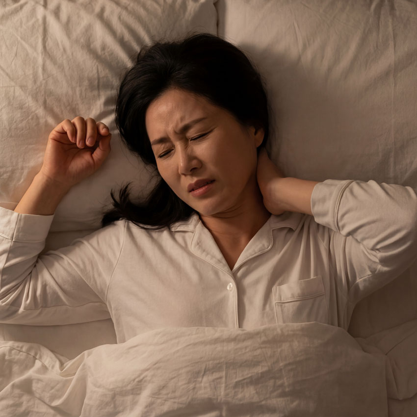 목 통증을 느끼는 모습