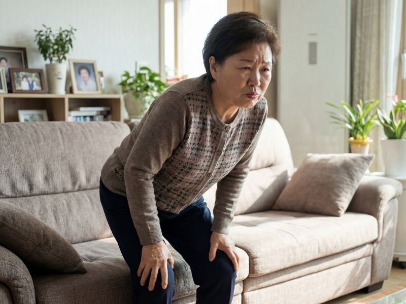 무릎 마사지 하는 모습